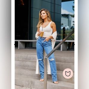 Kittenish Medium Wash Straight Leg Ripped Jeans